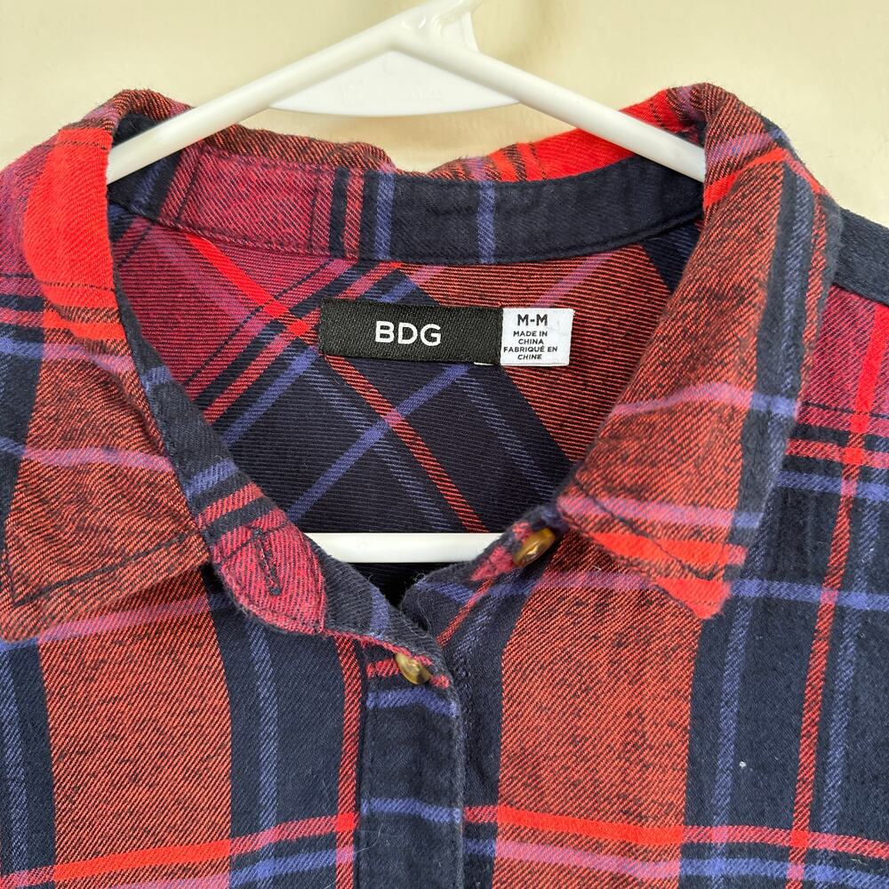 BDG Urban Outfitters Plaid Flannel Shirt MEDIUM Grunge 90s Western Academia Red - Picture 3 of 8